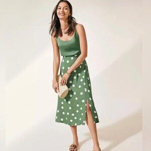 Ann Taylor Petite Green Polka Dot Midi Skirt – Size Petite | Brand New